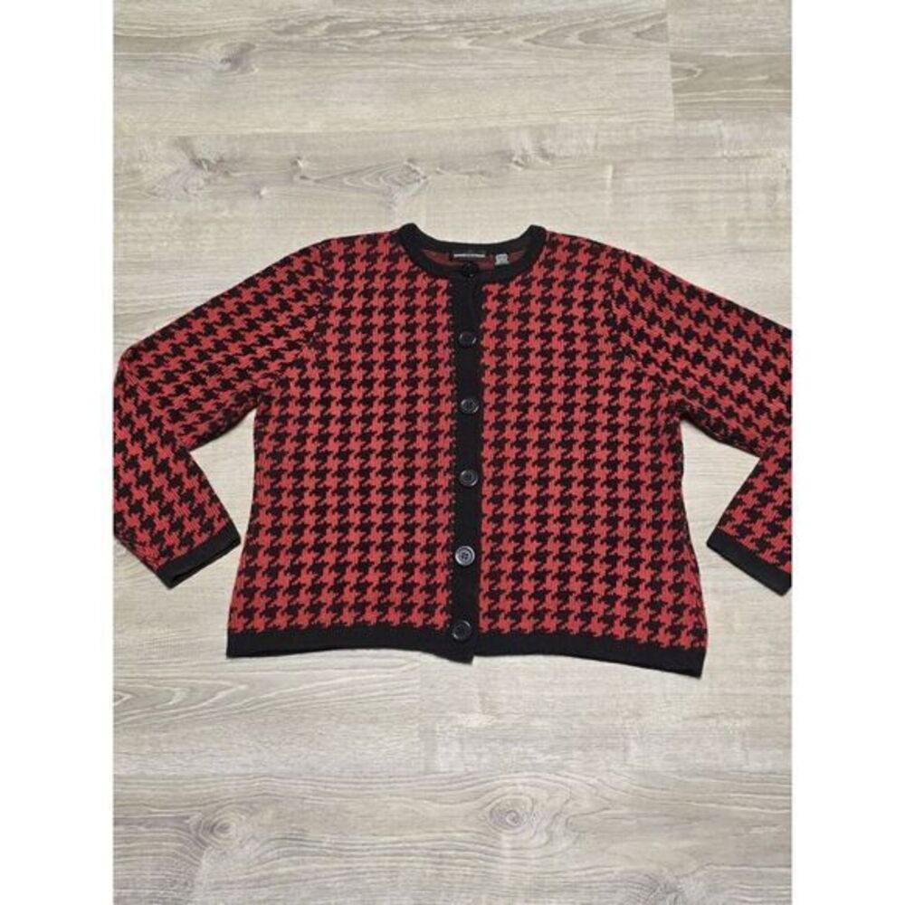 Good Clothes Size Large Red And Black Houndstooth Long Sleeve Sweater Cardigan‎